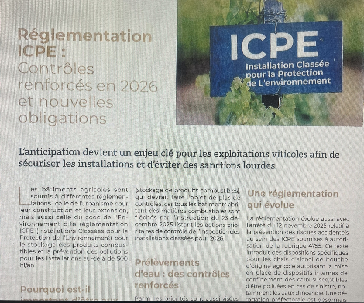 Contrôle ICPE Chais viticoles
